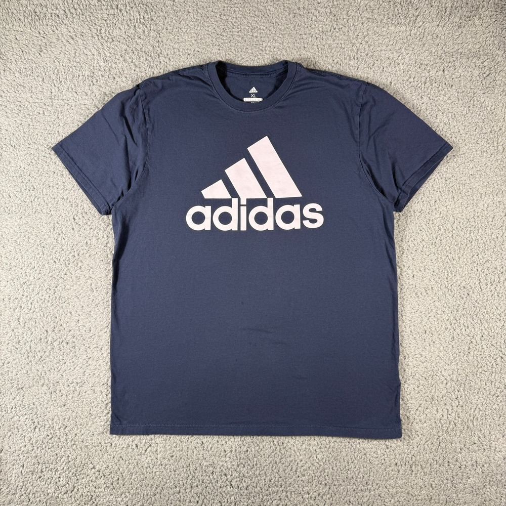 Adidas Golf T-Shirt Mens XL Stripes Logo Graphic Athletic Short Sleeve‎ Blue